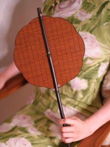 Foldable Long Handle Fan Ancient Style Sash Fan Hanfu Group Fan Curly Tassel Waist Hanging Fan Bamboo Material round Shape