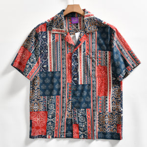 Classic Cuban Collar Mens Summer Shirt Pure Cotton Short Sleeve Beach Hawaii Flower Shirt Versatile Youth Fashion Casual Shirt