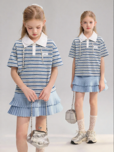 iplant | Polo Collar Loose Striped T-shirt for Girls