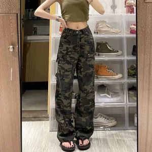 Quần Jeans Denim Camouflage Công Sở Nữ Cạp Cao Quần Ống Rộng Thường Ngày Thời Trang Mùa Thu Quần Dài Thẳng Rộng