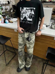 American Retro Street Camouflage Embroider Denim Men and Women All-Matching Tide Bootcut Casual Straight-leg Loose-Fitting Wide-Leg Trousers