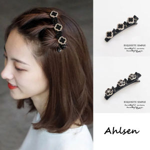 2Pcs/Set Delicate Four-leaf Clover Hair Clips Braid Flower Imitation Pearl Hair Clip for Women Girls Hairpin Duckbill Clip Hair Bands