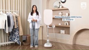 Philips AIS6010 เตารีดแรงดันไอน้ำแบบยืนรีด All-In-One 6 บาร์ Optimal TEMP การันตีไม่มีผ้าไหม้ รับประกัน 2 ปี