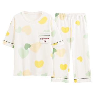 miiow | Pure Cotton Summer Sleepwear Womens Thin Short Sleeve Set Seven-Piece Pants Summer Outdoor Wear Home Clothes Cat Person