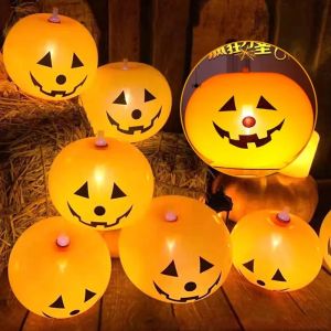 10inch 5pcs Halloween Glowing Pumpkin Balloon Latex Balloon Halloween Party Holiday Home Decor Pumpkin Lantern Children Gift