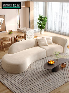 Samload Cream Style Single Armrest Suede Sofa Arc Shape Fabric Bedroom Sofa Small Household Living Room Reception Customizable