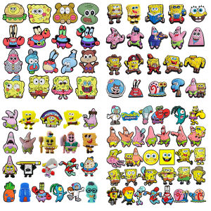 12-32Pcs Spongebob Shoe Charms Set Cartoon Clog Sandal Accessories DIY Shoe Decoration Wristband Buckle Kids Party X-mas Gifts