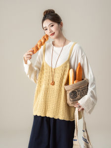 Áo Camisole Knit Viền Ren Phong Cách Rộng Rãi