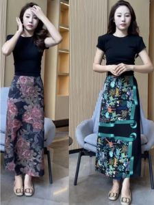 Summer Fashion Two-Piece Set Womens Back-Strap T-Shirt Top Half Dress Popular High-End Feeling Outfit