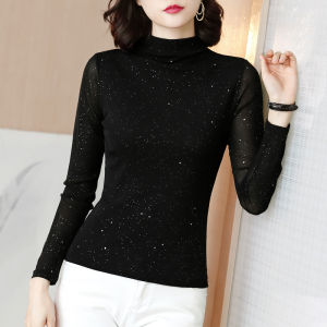 Fashionable Korean-style Black T-shirt for Women with Half Sleeves and Semi-high Collar Perseus Brand Autumn Season New Arrival