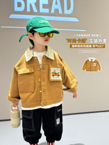 Cartoon Boys Jacket Loose Fit Korean Style Baby Boys Fashionable Outerwear Spring Autumn Casual Cotton Blend Coat