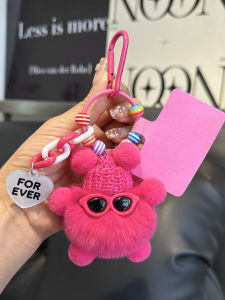 Real Rex Rabbit Fur Cute Small Briquette Bag Pendant Schoolbag Exquisite Doll Ornaments Cartoon Doll Car Keychain