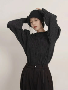 French Style Temperament Texture Black Puff Sleeve Shirt Womens Autumn and Winter Stylish Fleece-lined Thickened Bottoming Shirt Tops