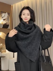Elegant High Collar Knitted Scarf Shoulder Wrap Womens Fashion Layering Spring Autumn Irregular Design Korean Style Long Sleeve