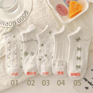 สีขาว ลูกไม้ ถุงเท้าเรือสั้นแบบบางที่มองไม่เห็น ฤดูร้อน สไตล์แฟชั่นวิทยาลัยญี่ปุ่น อินเทรนด์ ถุงเท้า โพลีเอสเตอร์ ผ้าฝ้าย เบลนด์