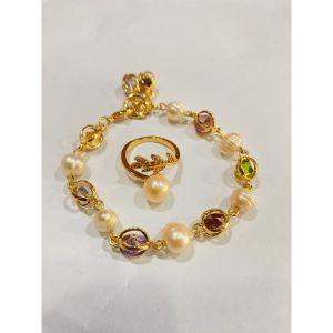 Set gelang cincin rhodium mutiara air tawar asli lombok