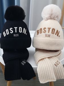 Kids Hat Autumn and Winter Boy Woolen Cap Scarf Two-Piece Set Pack Girl Thickened Heattech Baby Boy Knitted Hat