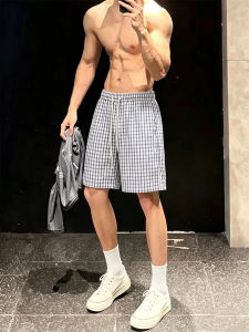 LIUBU | Moisture-Wicking Quick-Dry Shorts Blue Plaid Short-Pants Mens Casual Sporty Beachwear