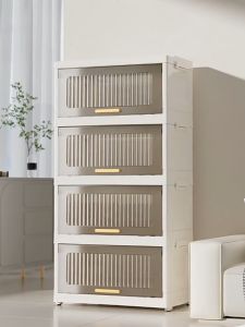 IKEAA ตู้เก็บของ ตู้ชั้นเก็บของ ตู้เก็บของแบบมีฝาพับ ตู้เก็บของชั้นวาง ดีไซน์กันฝุ่นช พร้อมประตูตู้ใส พร้อมล้อเลื่อน เคลื่อนย้ายสะดวก ปลอดสารพิษ