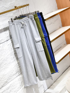 American Workwear Style 100 Cotton Ribbed Straight Leg Casual Sweatpants Comfortable Mens Autumn Elastic Waist Fashionable