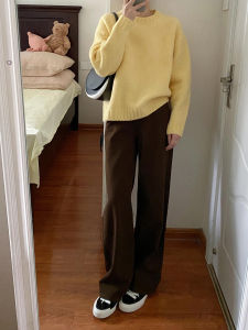 Phong Cách Hàn Quốc Lười Rộng Rãi Cảm Giác Nữ Bộ Hai Mảnh Dài Tay Cổ Tròn Áo Len Quần Mùa Thu Diễn Thời Trang Thoải Mái Sang Trọng Lịch Sự