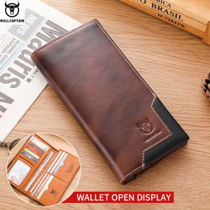 BULLCAPTAIN Genuine Leather Mens Long Handbag RFID Function Credit Card Holder Card Bag Leather Currency Multifunctional Wallet