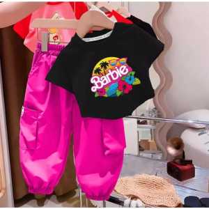 Setelan Baju Anak Perempuan Barbie Pantai & Celana Cargo Viral Terbaru