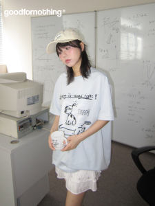 Goodfornothing Casual Loose Cotton T-Shirt Short Sleeve Dog Graffiti Print Versatile Summer Top for Young Women