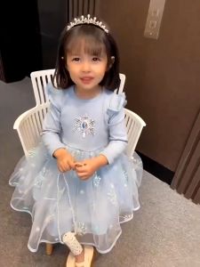 Magic Selection Long Sleeves Dress Gauze Ruffles Formal Dress With Brooch Elsa FROZEN Character 1-8 Years