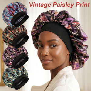 Ladies Silk Sleep Cap Soft Elegant Solid Color Headband Floral Print Headscarf Sleep Hat for Women