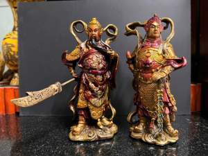 cặp tượng hộ pháp Quan Thánh - Vi đà bằng đồng vàng . cao 16cm