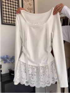 เสื้อชั้นในคอวีแขนยาวผ้าลูกไม้สไตล์เกาหลี ทรงสลิมฟิต ทรงเข้ารูป สำหรับผู้หญิงไซส์ใหญ่ เสื้อชั้นในสไตล์เกาหลี ฤดูใบไม้ผลิ 2025