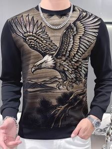 เสื้อสเวตเตอร์คอกลมแขนยาวหลวมๆ สำหรับผู้ชาย ฤดูใบไม้ร่วง/ฤดูหนาว เสื้อชั้นใน แฟชั่น ลำลอง โพลีเอสเตอร์ คอตตอน ยืดหยุ่น