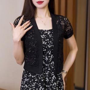 Lace Short Outerwear Summer Sleeveless Open Cardigan Thin Style Top with Strap Vest for Cheongsam Or Skirt Casual Fashion