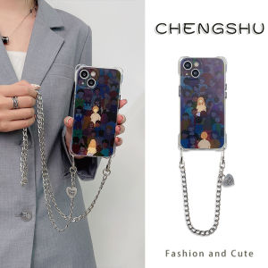 Couples Orange Tree Original 16 Mobile Phone Case with Lanyard Crossbody Silver Chain Suitable for  14 12Promax New Model Four Corner Hole