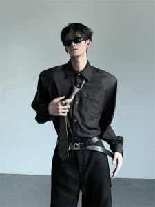 เสื้อเชิ้ตแขนยาวทรงหลวมสำหรับผู้ชาย ทรงพอดีตัว สไตล์เกาหลี ปกพับ ผ้าโพลีเอสเตอร์ ทรงปกติ ฤดูใบไม้ร่วง 2024