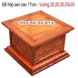 Đế Vuông Hộp Hoa Sen Chiện Gỗ Hương Cao 17cm