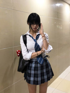 Mars JK Uniform Original Yu Plaid Skirt Silm Stretch Tight Shirt Waist Tight Feeling Waist Trimming Shirt Suit