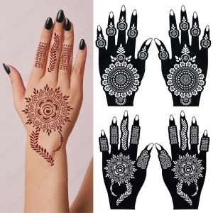 2 ชิ้น Henna Tattoo Stencils ดอกไม้ Tattoo แม่แบบสําหรับผู้หญิงมือ Body Art Henna รอยสักชั่วคราวสําหรับเทศกาลรอมฎอน