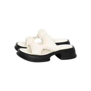 Meiyang Sheep Leather Thick Bottom Slippers Puff Pastel Clogs Simple Style mid Heel Polyurethane Outsole Daily Wear