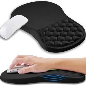 Ergonomic Mouse Pad with Wrist Support Memory Foam Cushion Massage Bump Non-Slip PU Base Carpal Tunnel Pain Relief