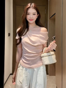 Áo Thun Nữ Tay Ngắn Hở Vai Cỡ Lớn Thiết Kế Ôm Eo Mùa Hè Dáng Rộng Thoải Mái Chất Liệu Cotton Pha Trộn Thường Ngày