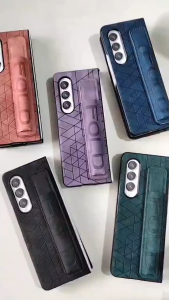 Leather Hand Grip With Pen Case For Samsung Galaxy Z Fold 7 6 5 4 3 5G 4G Premium Vintage Leather Stylus Slim S Pen Holder Wrist Band Sarung Magnetic Luxury Kick Stand Cover Kulit Hard Casing Viral ZFold 6 ZFold 5 ZFold 4 ZFold 3 Fold6 Fold5 Fold4 Fold3