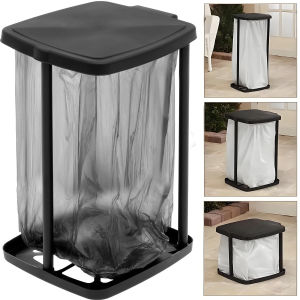Portable Plastic Trash Can Foldable Adjustable Height Camping Trash Can with Hinged Lid for Home Kitchen Party Camping Outdoor