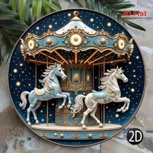 Vintage Carriage Horse Wall Art 8 Inch Metal Sculpture Farmhouse Home Decor Starry Night Round