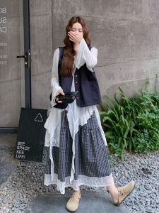 Elegant Gentle Womens Three-Piece Set with Vest Top And Midi Skirt Autumn New Style Casual Loose Fit A-Line Skirt