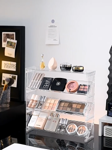 HomeFurni Multi-layer Acrylic Makeup Oragnizer Stand Large Capcaty Dressing Table Cosmetic Desktop Storage Rack Ladder Lipstick Eye shadow Display Shelf