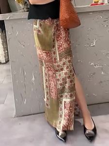 MANMI | Chân Váy Ngắn Dài Phong Cách Vintage In Ethnic Cao Waisted Ôm Dáng Thẳng