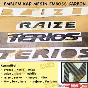 Emblem Kap Mesin Carbon Avanza Xenia Veloz Calya Sigra Innova Fortuner Hilux Xpander Cross Raize Rocky Mobilio Brv Brio Hrv Pajero