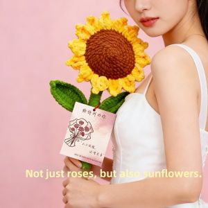 QIWEILANG | Valentines Gift Handmade Yarn Knitted Giant Sunflower Bouquet